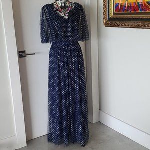 Navy and Silver Maxi Cape Dress NWT